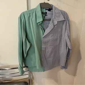 Two-Tone Button-Up Shirt in Green and Navy